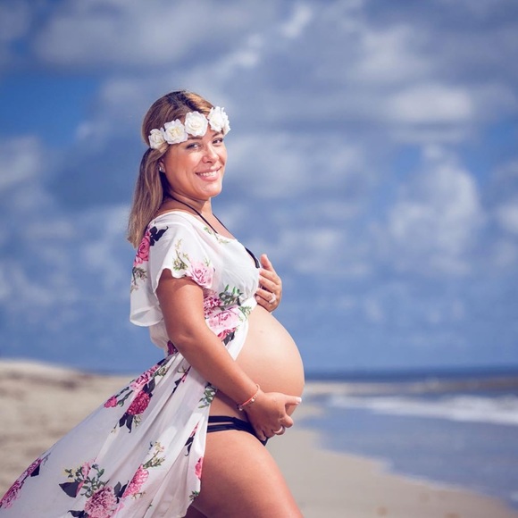 Maternity Floral Sheer Gown Cover up - Picture 1 of 13